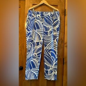 These are fun, Chicos, blue and white print ankle so slimming jeans